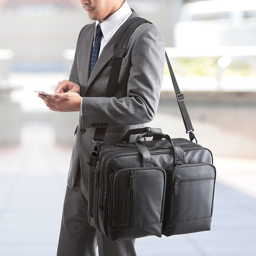 Sanwa Versorgung Computerbeutel tragbare wasserfeste Notebook-Beutel mit großer Kapazität Multifunktional Rucksack Männer One-Shoulder Aktentasche Schwarz 15,6 Zoll