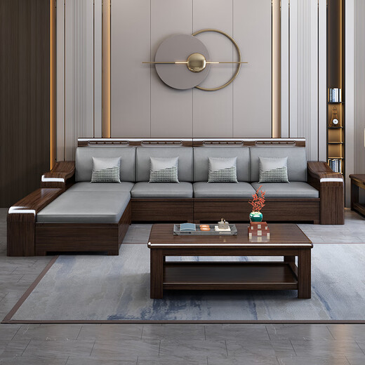 Mo Chen Sofa Purple Gold Sandalwood Solid Wood Sofa New Chinese Style Living Room Size Winter and Summer Corner Storage Furniture Four Seats + Imperial Concubine + Long Coffee Table