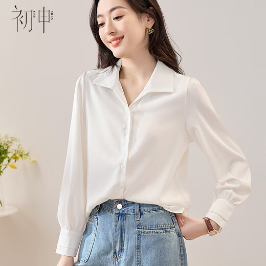 Chu Shen Spring and Autumn Long Sleeve Shirt Women's French Style Satin Design Professional Commuting Casual White Shirt S43S002