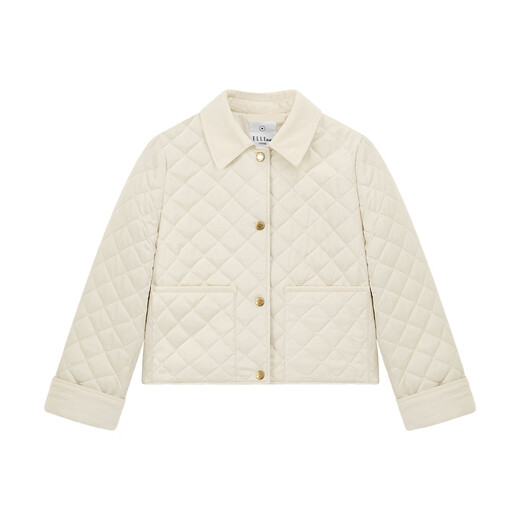 ELLE KIDS Retro Bath Style Girls Winter Cotton Jacket Contrast Color Lapel Front Shoulder Retro Fashionable Quilted Cotton Jacket