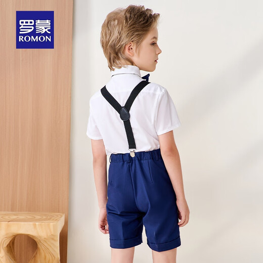 罗蒙儿童背带礼服套装男童礼服钢琴演出服中大童英伦风 藏青套装 170