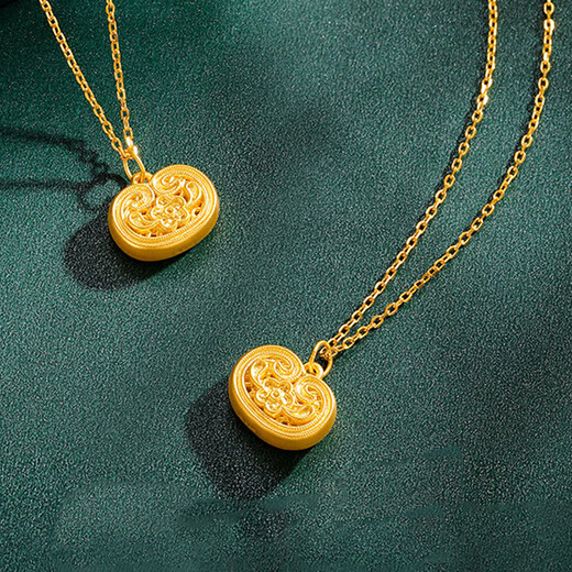 Jin Xiaoxiu Money Flower Pendant Gold 999 Ancient Filigree Pendant 5D Pure Gold Ruyi Blessing Lock Necklace Gift Small Lock Bag 0.5g, Money Flower Pendant + Alloy Chain