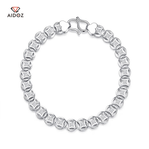 Aido Diamond Platinum Copper Coin Bracelet Men's PT950 fine platinum bracelet, fashionable and elegant, weighs 8.86 grams, 19cm long, about 4mm thick