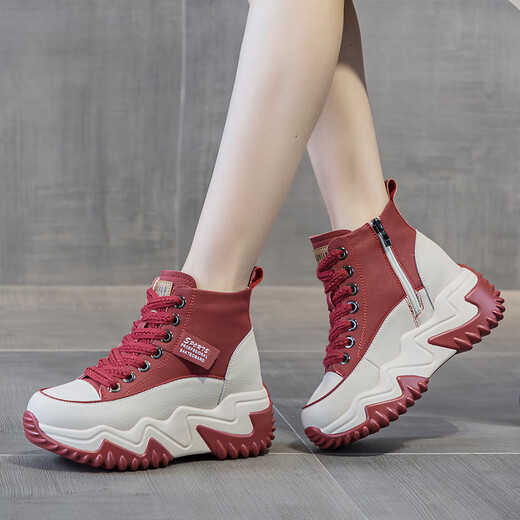 OTMX SAPOS DE PAPO ZAPATROS CORRALES DE MUJERES COWHIDE HIGH TOP FURAN AMIGA 2025 Spring y otoño Nuevas zapatillas de viaje versátiles de suela gruesa 677-1 Beige Mesh 37
