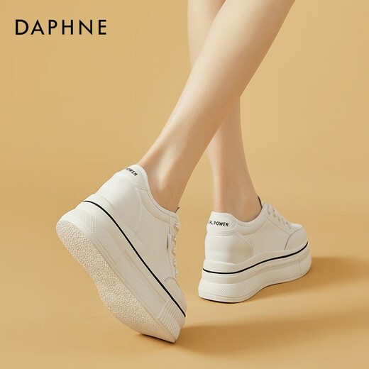 达芙妮（DAPHNE）帆布鞋女休闲饼干鞋黑白格子厚底增高鞋子新款学生百搭春款 1048款米色 34 (220mm) 标准码