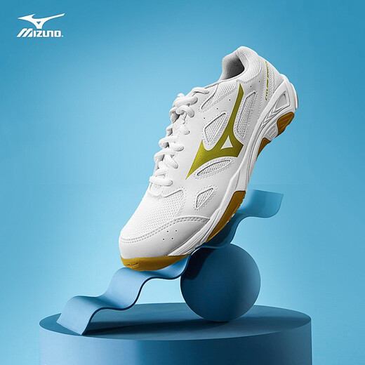 MIZUNO new badminton shoes breathable volleyball shoes table tennis shoes indoor and outdoor sports CYCLONE SPEED V1GA218152 white/gold 37 (235mm)