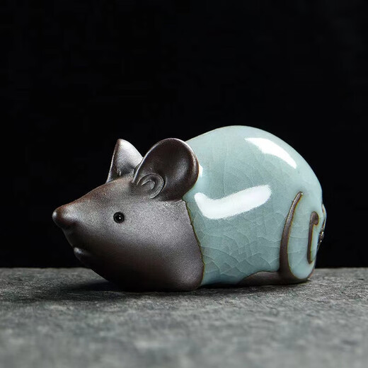 Zhenfan Ceramics Twelve Zodiac Ornaments Complete Set Cute Mini Rat Ox Tiger Rabbit Dragon Snake Horse Sheep Monkey Chicken Dog Pig Tea Pet Ornaments Monkey-(Ge Kiln Model)