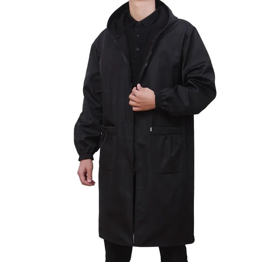 Haizhiqing men's adult smock with wide sleeves and lengthened adult coat work clothes apron with long sleeves double zipper waterproof and oil-proof plus velvet black 4XL (recommended 160-200Jin Jin equals 0.5 kg)