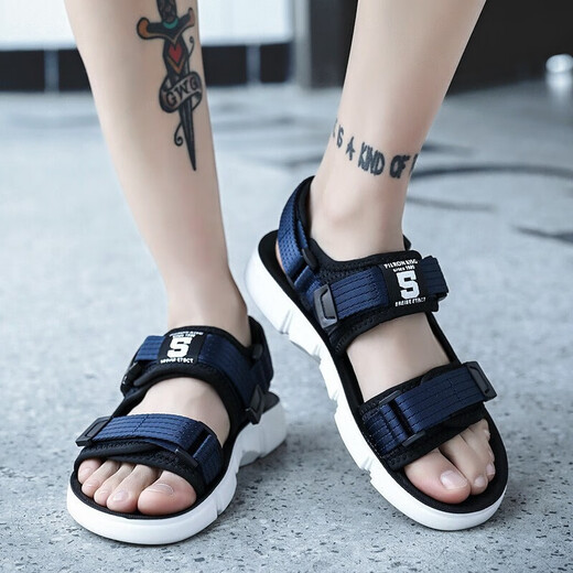 Changxiang Huili Junior High School Schüler Sandalen für Männer im Frühjahr und Herbst und Sommer Outdoor Casual Beach Schuhe Männer koreanische Klettverbände Sandalen Männer W9921 All Black 43