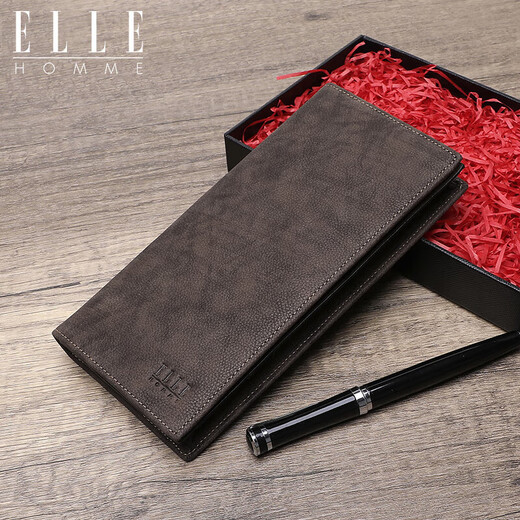 Billetera larga de los hombres de Elle Homme, clip de boletos multifunción de capas superior, estilo horizontal de moda 01612 regalo de cumpleaños