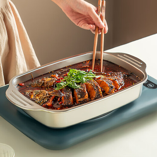 Onlycook stainless steel grilled fish plate open flame gas stove special pot induction cooker baking pan rectangular tray grilled fish plate medium deep plate 1 piece 36.5cm