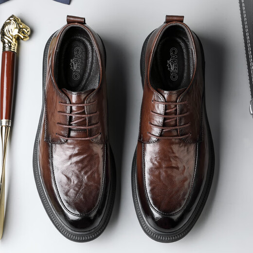 
CARTELO British hand-grabbed leather shoes for men business soft cowhide men's shoes formal shoes men's leather shoes 9758 brown 42