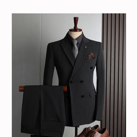 Walker Shop-Anzug Herrenfarben koreanischer Stil Slim Double Breasted Business Formal Wear Casual Bankett Bräutigam Hochzeitskleid Schwarz (Top + Weste + Hosen) XL /52