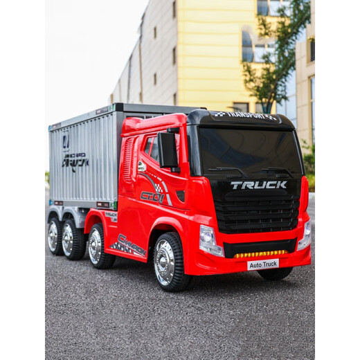 BeRica truck container extra large 8-wheel children's electric car remote control can sit on a child's baby four-wheel drive toy truck top with red + four-wheel drive soft leather seat + remote control + container