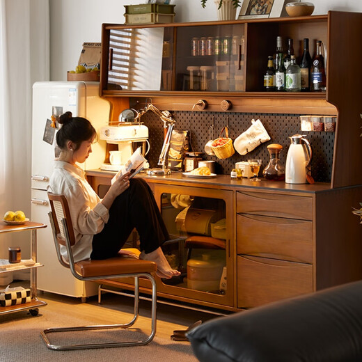 Oudilu retro solid wood sideboard against the wall integrated high cabinet American wine cabinet antique style log living room storage locker pine 1.2M slate sideboard