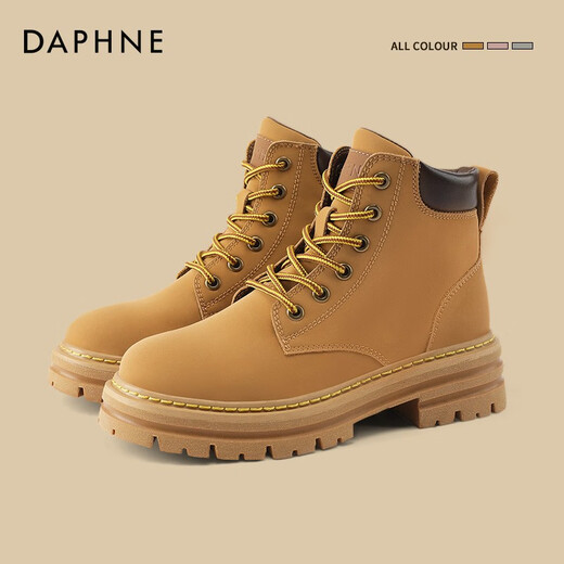 Daphne's official Martin boots female plus velvet thickened winter 2024 explosion full retro boots children boots boots rhubarb female retro yellow 37