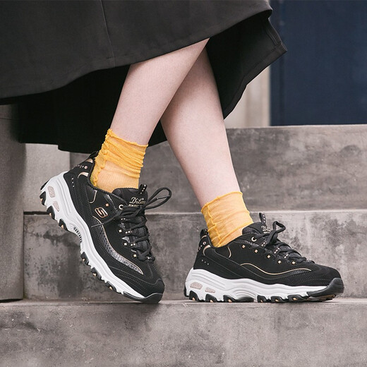 Skechers women's shoes new thick-soled heightened outdoor casual shoes retro studded daddy shoes panda shoes 11979-BKGD 35