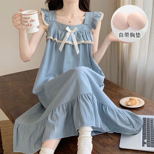 香雅馨夏天公主风棉质吊带睡裙女夏季薄款带胸垫睡衣少女中长款连衣裙 9905黑格 2XL