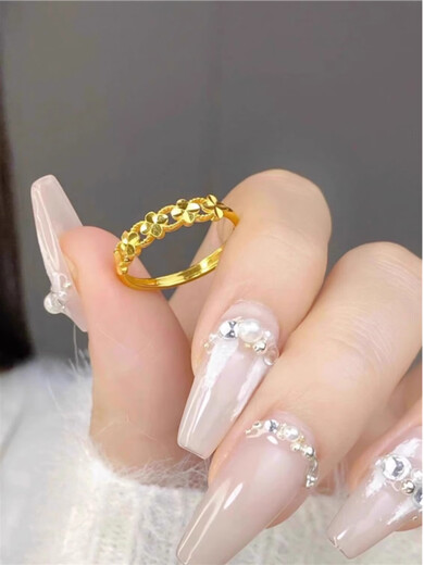 Liuwan water shell gold hollow four-leaf clover ring 999 pure gold women's 24K pure gold clover ring index finger ring live four-leaf clover ring gold-plated silver gold about 03g