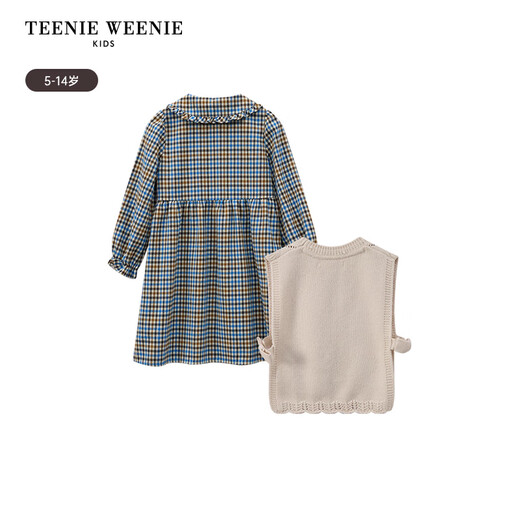 Teenie Weenie Kids 24 Autumn Girls Woolen Vest Plaid Long Sleeve Dress Mixed Color 120 cm