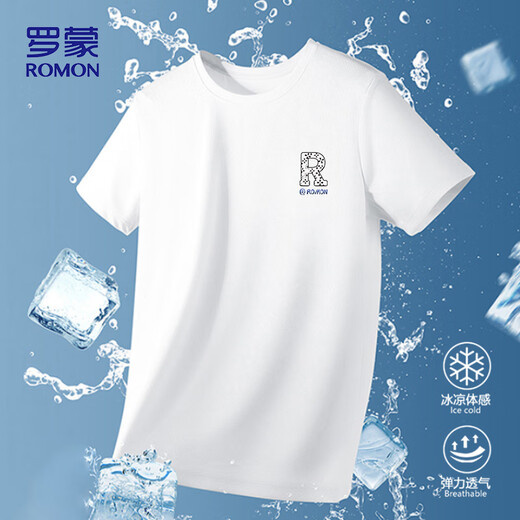 罗蒙（ROMON）冰丝感短袖T恤男士夏季休闲时尚弹力透气打底衫男698白色XL