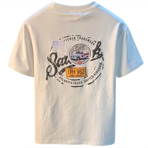 真维斯（JEANSWEST）白色T恤男夏季2025新款潮流印花t恤美式轻奢新疆棉舒适短袖T恤衫 白色 【JSW9906白色】 L 建议体重109-123斤穿