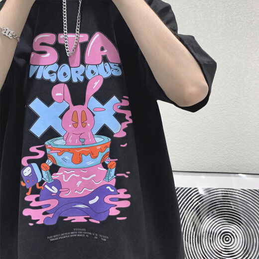 七分袖t恤男ins潮牌港风情侣宽松衣服半袖潮流夏季oversize国潮体恤SN1156 695深蓝 M 【收藏优先发货】