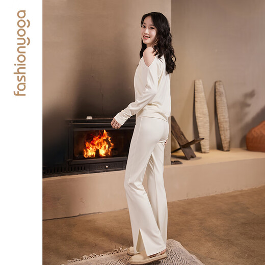 凡圣瑜伽时尚露肩卫衣女德绒保暖宽松显瘦长袖套头运动上衣F12859 胭绒紫 S