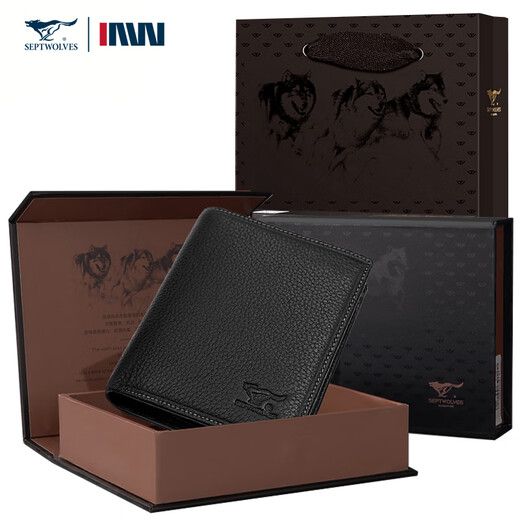 Sieben Wölfe echte Kuhläden mit kurzer Brieftasche Top-Layer Cowide Wallet Clip Multifunktional Multi-Card-Ticket-Clip-Geschenkbox Heiße Stempel Marke