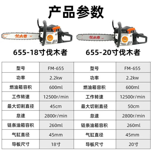 伐木者（WOODMAN）汽油锯伐木锯二冲程链锯FM655户外大功率砍树锯电锯家用电动农具