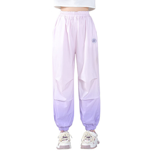 NICKYBABY girls mosquito-repellent pants summer thin children's ice silk sports pants quick-drying pants summer 2025 new big children's trousers 18209 gradient purple + 9889 white [set] 130 cm