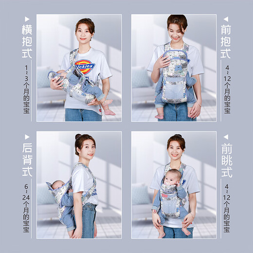 肯萌贝比婴儿背带前后两用横抱式背篼夏季透气外出新生多功能简易抱娃神器 红色波点透气网款0-36个月/