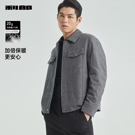 利郎官方羽绒毛呢夹克男外套冬季24新款男士短款绵羊毛呢子大衣 黑色 XL 175/92A