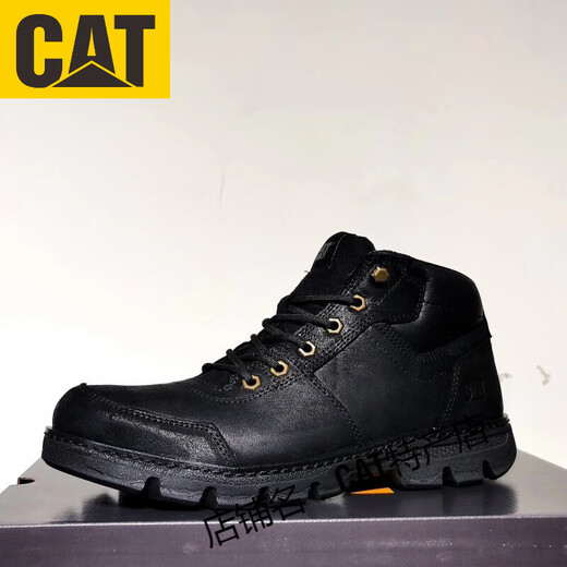 卡特CAT 新款高帮头层牛皮马丁靴英伦潮流户外工装靴复古男靴 中邦卡其 标准皮鞋尺码 40