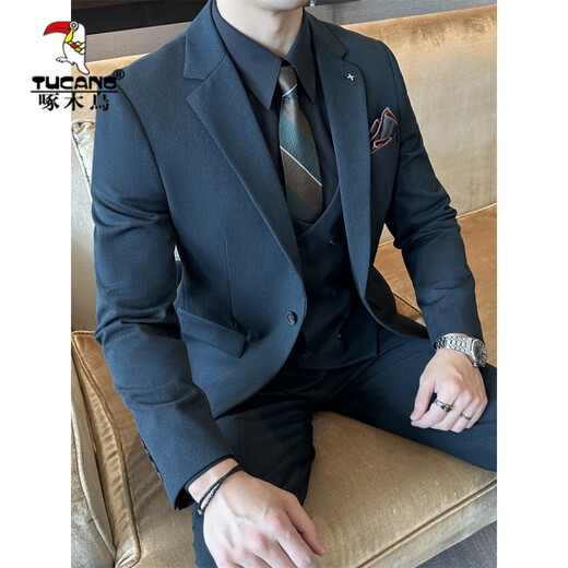 Woodpecker (TUCANO) 2025 Autumn High Quality Dark Green Suit Men's Suit Business Casual Formal British Style Groom Wedding Dress Black (suit + trousers) XL 52 (125-135Jin Jin equals 0.5kg)