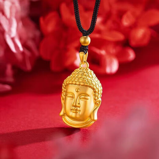 Authentic sand gold copper alloy same style Tathagata Buddha pendant gold color Buddha head necklace men and women necklaces will not fade for a long time, always safe Buddha head pendant + black rope 6.25