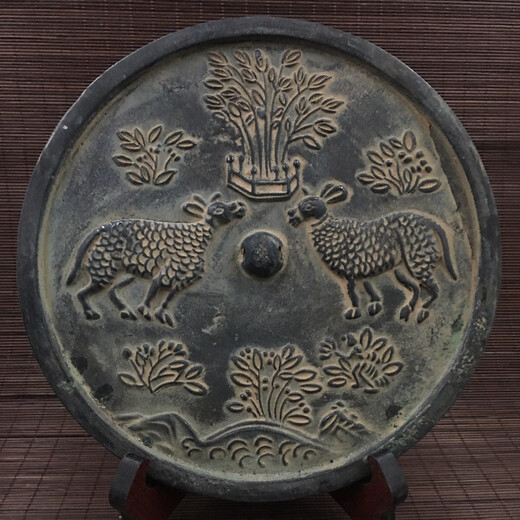 纯铜大号仿古做旧青铜镜老镜子工艺品摆件玄关卧室装饰品影视道具 八款  直径21cm  重约1283