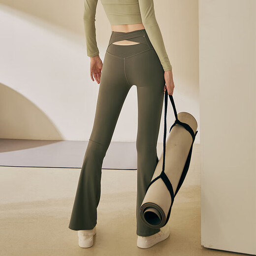 LULU CENTURY Yoga Pants Women's Slightly Raised High Waist Butt Lift Nude Pilates Training Fitness Running Sports Dance Pants Dark Gray Green L