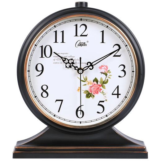 Compas wall clock, classical European clock, retro living room decoration table clock, creative bedroom bedside clock, quartz clock 3020 Roman plate black gold