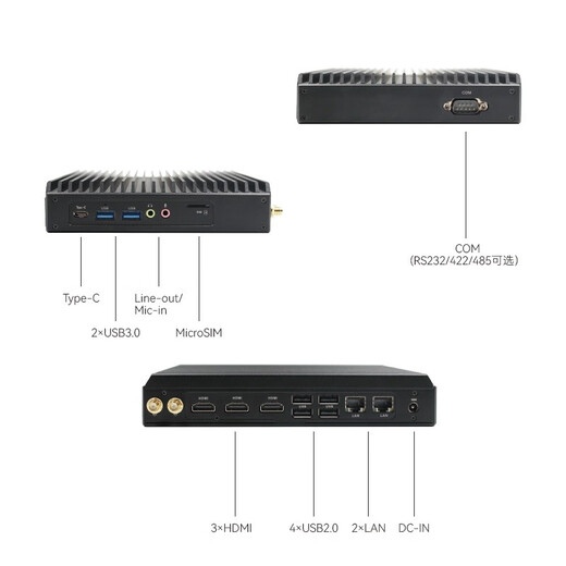 Yanqin industrial computer 12th generation Celeron J6412 industrial control host mini host thin client terminal soft routing supports Linux system J6412 CPU 8G memory/128G solid state drive