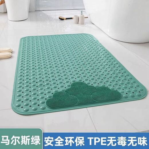 灌湘鸟浴室防滑垫老人洗澡防摔地垫按摩垫带吸盘卫浴脚垫淋浴房 嫩草绿【安全防滑/环保材质】 350*690mm-小号