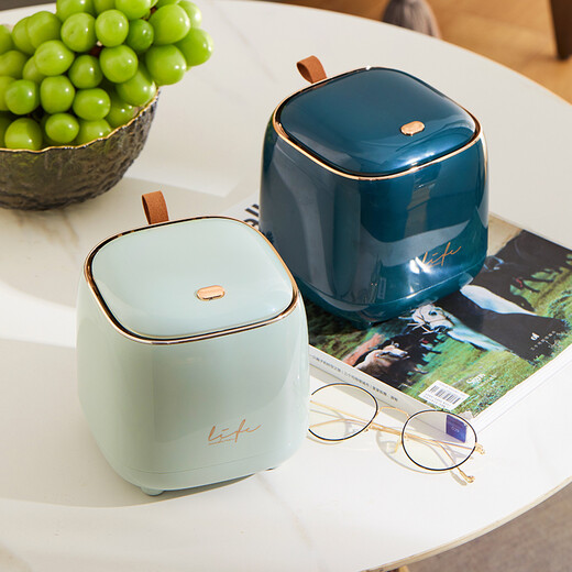 Hongdi desktop trash can household push-type bedroom bedside coffee table dining table mini cute small garbage paper basket push-type light green gold 3L desktop trash can