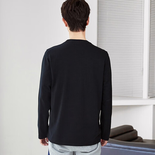 TEEK纯棉长袖t恤男生休闲衣服 2025秋季时尚印花男装体恤青年百搭上衣 HC687黑色 S