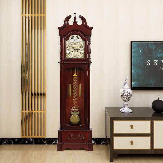 Floor-standing clock Living room home Chinese retro solid wood mechanical time reporting large clock old European sitting clock vertical pendulum clock 9922 mahogany color domestic winding movement
