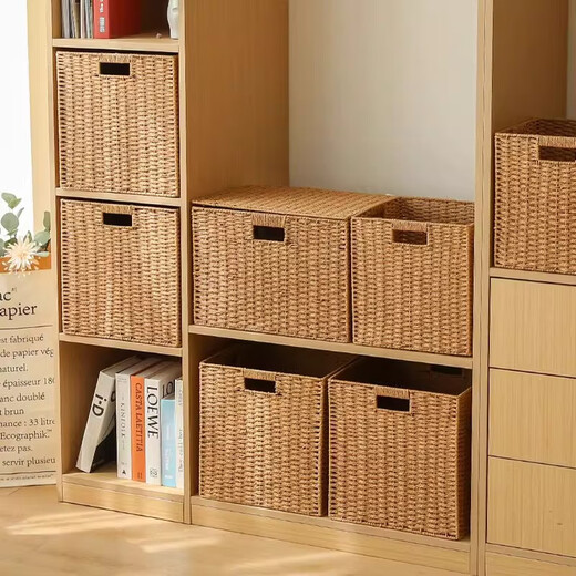 Sorachi lattice cabinet woven storage basket home imitation rattan storage box storage box cabinet clothing sundries organizing storage box camel 27*27*27 foldable