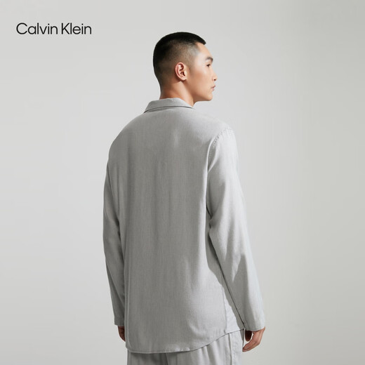 
Calvin Klein underwear autumn and winter men's fashionable casual checked button lapel comfortable home long-sleeved pajamas NM1428O P7A-Dove Gray L