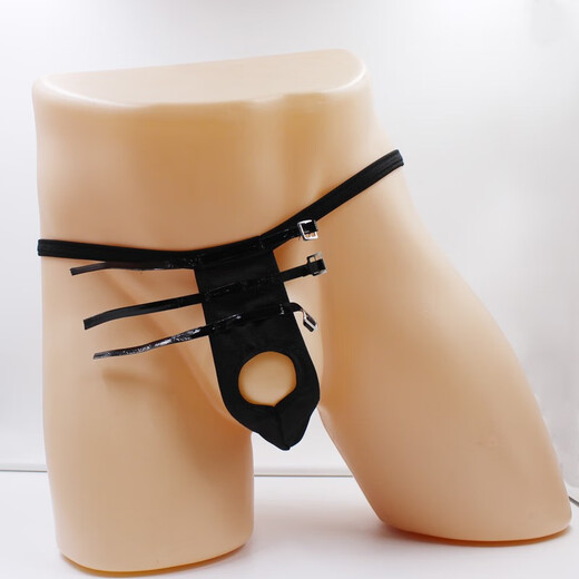 Men's fun underwear with sexy holes, tied thong, T-pants, easy to enter and exit, 60Jin Jin is equal to 0.5kg, inner couple, triangle with holes, black