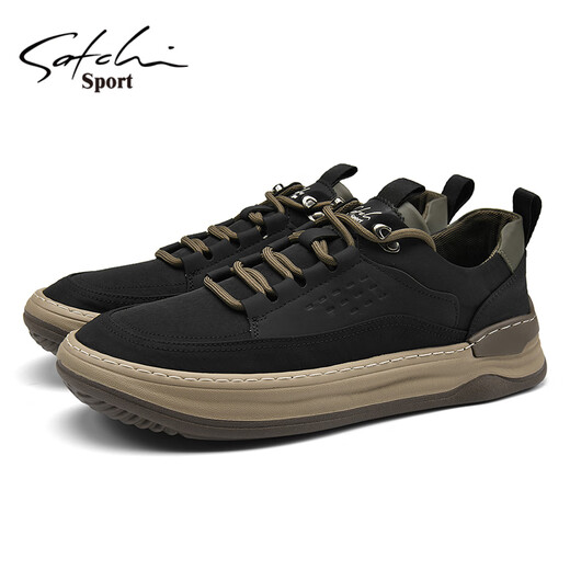 SATCHI men's shoes spring and autumn new breathable fashion business casual shoes soft sole sports men's sneakers trendy cloth shoes black 40 leather shoe size