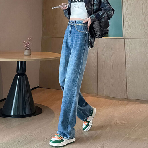 Commander Bear Hohe Taille gerade Jeans für Frauen lose und schlank 2025 Neue Frühling und Herbst kleiner Körpergrenze kontrastweit Beine Hosen HN693 Inman Retro Blue SPISCH 95JIN [JIN entsprechen 0,5 kg]