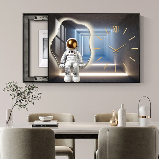 
HanXUAN (HANXUAN) light luxury meter box decoration painting with clock distribution box cover without holes Modern simple hanging painting Astronaut watch K11967 55*45cm (cover 45*35) black frame with cover